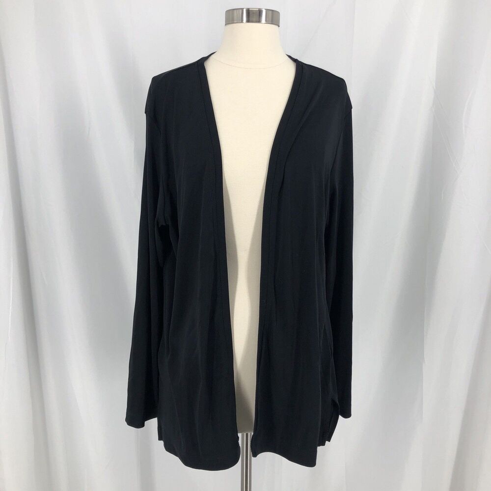 Travelers by Chico's Black Open 3/4 Sleeve Cardigan Duster Polyester Size 3